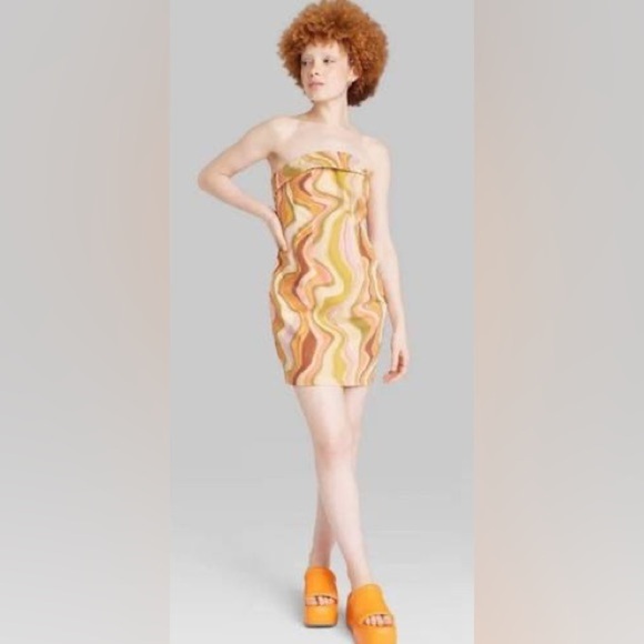 NWT Wild fable Retro Strapless Dress XL‎ Short Mini Bodycon Corset Funky 60s 70s - Picture 3 of 14